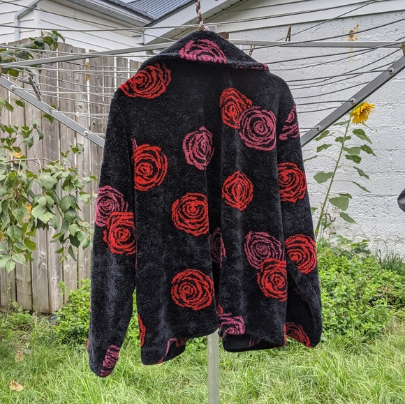Vintage Plush Rose Print Sweater Jacket - Picture 5 of 6